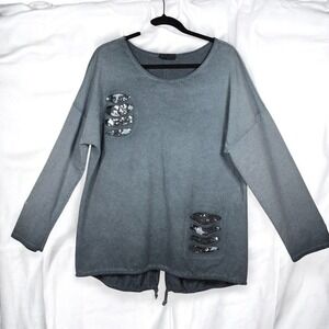 Bella Amore Top Woman Large Gray Sequin Embellished Long Sleeve Made in Italy